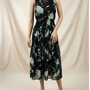 Just...Taylor Black Midi Dress with Mint Floral Print
